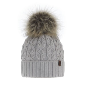 Berretto invernale donna, grigio, con pompon