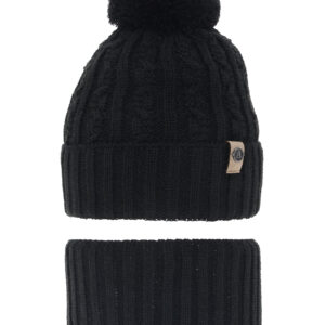 Set invernale bambino: berretto e scaldacollo, nero, con pompon 48-50 cm