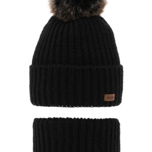 Set invernale bambino: berretto e scaldacollo, nero, con pompon 46-48 cm