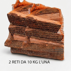 Legna da Ardere Pregiata 100% Italiana | 2 Reti da 10 kg (Totale 20 kg) Salvaspazio